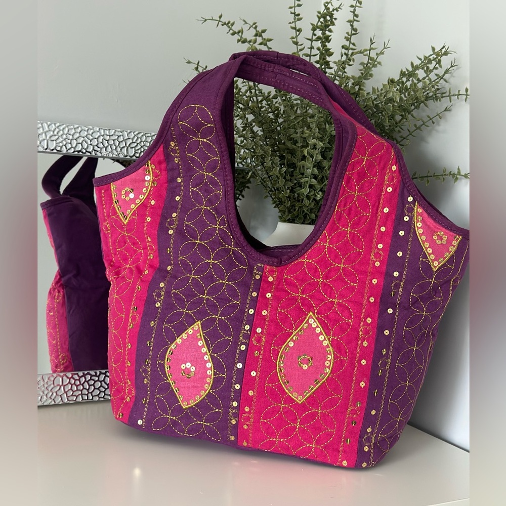 Sequin Pink & Purple Gold Thread
Satchel Purse Hobo Handbag